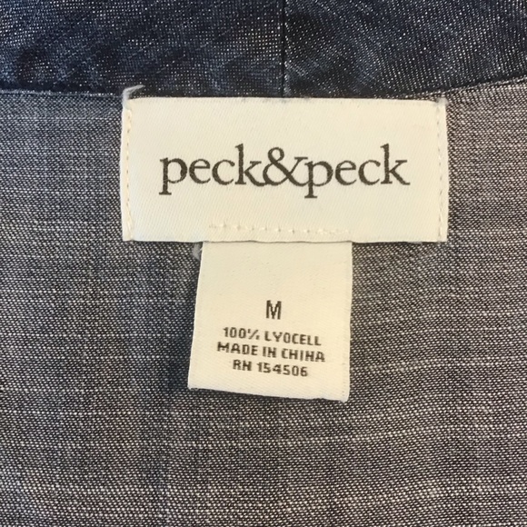 PECK & PECK Chambray Drape Front Roll Tab Sleeve Cardigan Jacket M - Picture 6 of 6